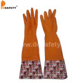 Orange Household Latex Flor Projeto PVC Cuff Luvas de Trabalho DHL712